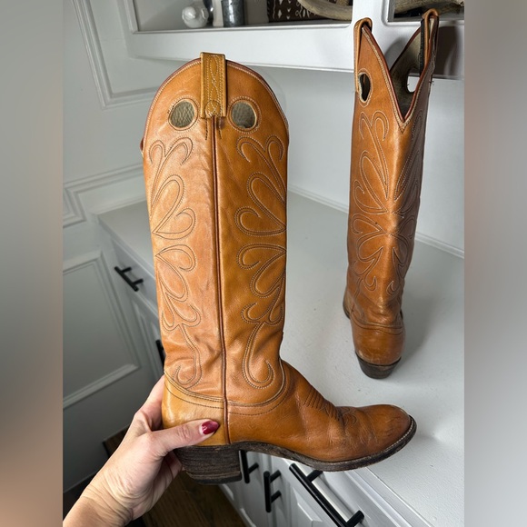 Vintage Dan Post Women’s Western Boots 7C Rare Pull-Hole Style, Tan Leather USA - Picture 8 of 11